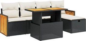 vidaXL Set mobilier de grădină cu perne, 6 piese, negru, poliratan