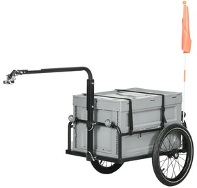 HOMCOM Remorcă pentru bicicletă cu cutie de depozitare detasabilă și pliabilă de 65L, reflectoare de siguranță, capacitate maximă 40KG, gri | Aosom Romania