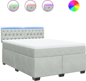 vidaXL Pat box spring cu saltea, gri deschis, 160x200 cm, catifea