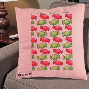 Perna Decorativa Bomboane Craciun Pattern, 40x40 cm, Roz, Husa Detasabila, Perna Inclusa, BEKZ®
