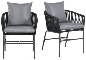 Outsunny Scaune de exterior, set de 2, design boho, perne pentru șezut și spătar, șezut confortabil, cadru metalic, Negru | Aosom Romania