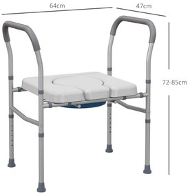 HOMCOM Scaun cu Vas de Toaletă pentru Vârstnici, Scaun de Toaletă Multifuncțional 4-În-1 cu Înălțime Reglabilă, 64x53x70-82 cm, Gri | Aosom Romania