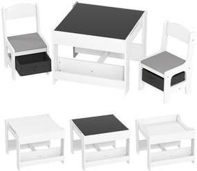 HOMCOM Set de Masă și Scaun pentru Copii, Set de Birou și Scaun pentru Copii 2-în-1 cu Tablă și Rafturi pentru Cărți, 61.5x61.5x48 cm, Gri | Aosom Romania
