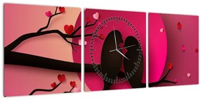 Tablou - Păsări îndrăgostite (cu ceas) (90x30 cm)