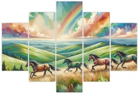 Tablou – Cai galopând prin peisaj (150x105 cm)
