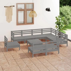 3083061 vidaXL Set mobilier de grădină, 10 piese, gri, lemn masiv de pin