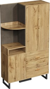 Dulap garderobă cu rafturi deschise, bară extensibilă pentru haine, 2 sertare încăpătoare, 110x38x186 cm, Culoare naturală