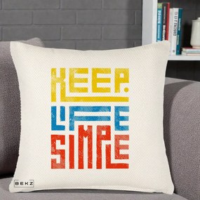 Perna Decorativa Keep Life Simple Colorat, 40x40 cm, Crem Reliefat, Husa Detasabila, Perna Inclusa, BEKZ®