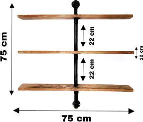Raft cu 3 polite stil industrial din lemn-metal Homs 75 X 75 X 12 cm
