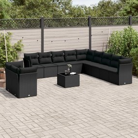 vidaXL Set canapele de grădină, 12 piese, cu perne, negru, poliratan