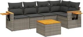 vidaXL Set mobilier grădină cu perne, 6 piese, gri, poliratan