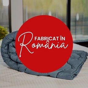 Set pilota iarna, umplutura lana, material policoton, 140x210cm, matlasata, antracit, Pucioasa cu 2 perne, matlasate, antialergice, 50x70cm, albe, Pucioasa