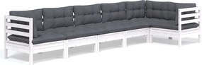vidaXL Set mobilier de grădină cu perne, 6 piese, alb, lemn de pin