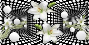 Tapet Premium Canvas - Model 3d abstract flori albe