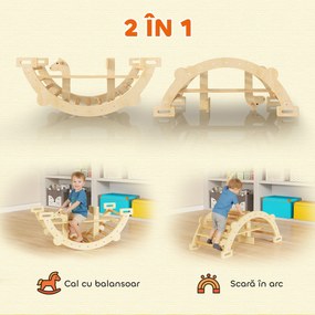 AIYAPLAY Arc Montessori din Lemn pentru Copii 2-4 Ani, Convertibil în Balansoar, Joc de Cățărare, 110x52x45 cm, culoare Lemn | Aosom Romania