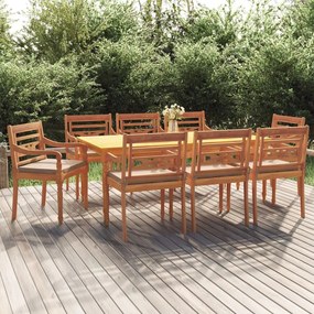 3100798 vidaXL Set mobilier de grădină cu perne, 9 piese, lemn masiv de tec