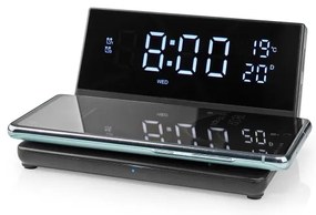Nedis WCACQ20BK - Ceas cu alarmă, ecran LCD și încărcător wireless 15W/5V negru