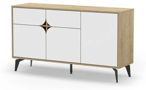 Comodă albă/în culoare naturală joasă cu aspect de lemn de stejar 140x79 cm Nola – Marckeric