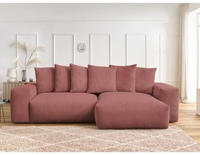 Colțar roz extensibil/cu spațiu de depozitare cu tapițerie din catifea reiată Voltaire – Bobochic Paris