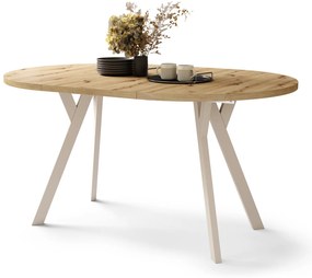 Mazzoni ALDO Stejar Artisan/picioare bej - MASĂ ROTUNDĂ STIL LOFT PENTRU SALON/SUFRAGERIE EXTENSIBILĂ CU PICIOARE ÎN FORMĂ DE "Y"