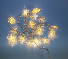 Lanț luminos de Crăciun - fulgi de zăpadă, alb cald, 20 LED-