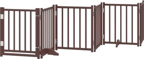 vidaXL Poartă câini pliabilă cu ușă 6 panouri maro 300 cm, lemn brad