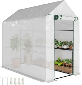 Outsunny Seră cu Ușă Rulabilă și 4 Rafturi, Seră pentru Creșterea Plantelor și Florilor în Aer Liber, 120x186x190 cm, Alb | Aosom Romania