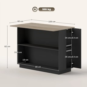 HOMCOM Insulă de Bucătărie cu Bar, Cărucior de Bucătărie cu 2 Compartimente Deschise și 2 Dulapuri, 105x60x82 cm, Negru | Aosom Romania