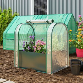 Outsunny Mini Seră de Grădină cu Sac de Plantare, Seră pentru Grădină cu Ușă Rulabilă, Structură din Oțel, Acoperire din Plastic, pentru Legume, Flori, Plante, Verde Închis | Aosom Romania