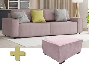 Canapea cu trei locuri cu taburet SMART SET, roz deschis