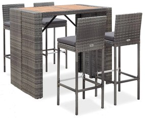 49565 vidaXL Set mobilier bar exterior, 5 piese, gri, poliratan, lemn acacia