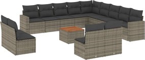 vidaXL Set mobilier de grădină cu perne, 14 piese, gri, poliratan