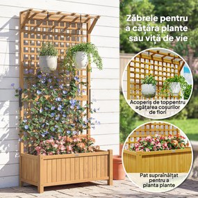 Outsunny Jardinieră înălțată cu Spalier și Acoperiș, Ghiveci, Strat de Flori, rezistent la intemperii, Lemn, 90 x 45 x 183 cm, Maro | Aosom Romania