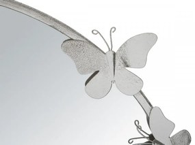 Oglinda decorativa argintie cu rama din metal, ∅ 74 cm, Butterflies Mauro Ferretti