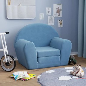 341777 vidaXL Canapea extensibilă pentru copii, albastru, pluș moale
