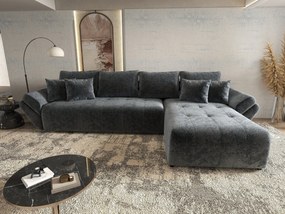 Colțar extensibil dumonde cu ladă de depozitare si sezut confortabil din spuma high-density, Berlin XL Euphoria Graphite 350x185 cm II