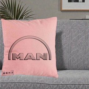 Perna Personalizata cu emblema MAN, 40x40 cm, Roz, Husa Detasabila, Perna Inclusa, BEKZ®