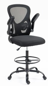 RESIGILAT- Scaun ergonomic de lucru, brate rabatabile, suport lombar, rotativ, înaltime reglabila, inel de sprijin pentru picioare reglabil, spatar mesh, Negru