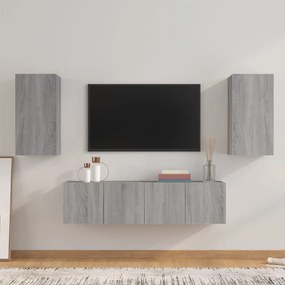 3120207 vidaXL Set dulapuri TV, 4 piese, gri sonoma, lemn prelucrat