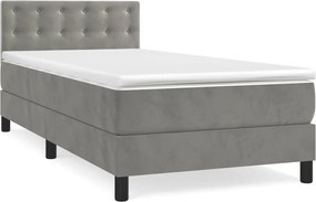 vidaXL Pat box spring cu saltea, gri deschis, 100x200 cm, catifea