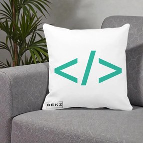 Perna Personalizata Cod HTML Turcoaz, 40x40 cm, Alba Mata, Husa Detasabila, Perna Inclusa, BEKZ®