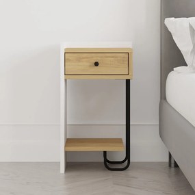 Noptieră albă/în culoare naturală cu rafturi cu aspect de lemn de stejar Mercure – Marckeric