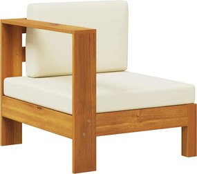 vidaXL Canapea de mijloc cu 1 cotieră, alb crem, lemn masiv de acacia