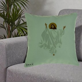 Perna Decorativa Iisus Hristos Invierea Silueta Minimalista, 40x40 cm, Verde, Husa Detasabila, Perna Inclusa, BEKZ®