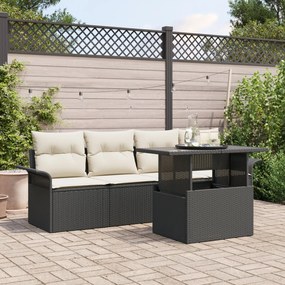 vidaXL Set de canapea de grădină , 5 piese, cu perne, negru, din ratan sintetic