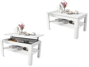 Măsuță de cafea pliabilă cu blat rabatabil cu raft ADEN alb