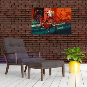 Tablou - Bicicleta roșie, pictură acrilică (90x60 cm)