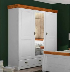 Dulap lemn masiv alb-natur Florence, 193 × 62 × 218 cm