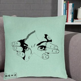 Perna Decorativa Ochi care Rup Suprafata, 40x40 cm, Verde Menta, Husa Detasabila, Perna Inclusa, BEKZ®