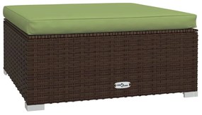 Set mobilier de gradina cu perne, 8 piese, maro, poliratan maro si verde, 3x mijloc + 3x colt + suport pentru picioare + masa, 1